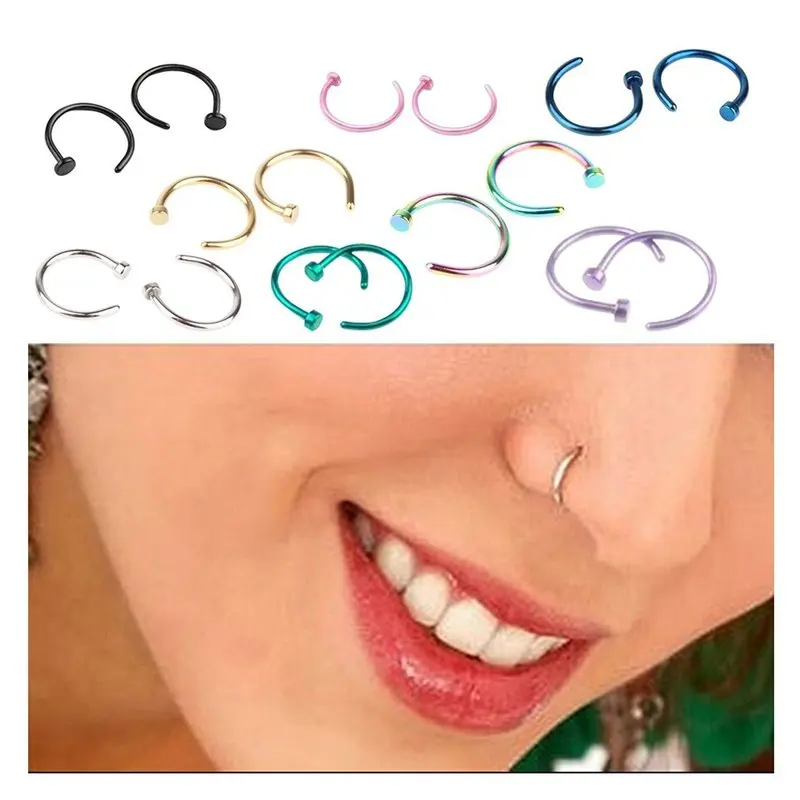 2Pc Stainless Steel Fake Nose Ring C Shape Septum Nose Piercing Lip Rings Ear Cartilage Piercing Women Body Jewelry