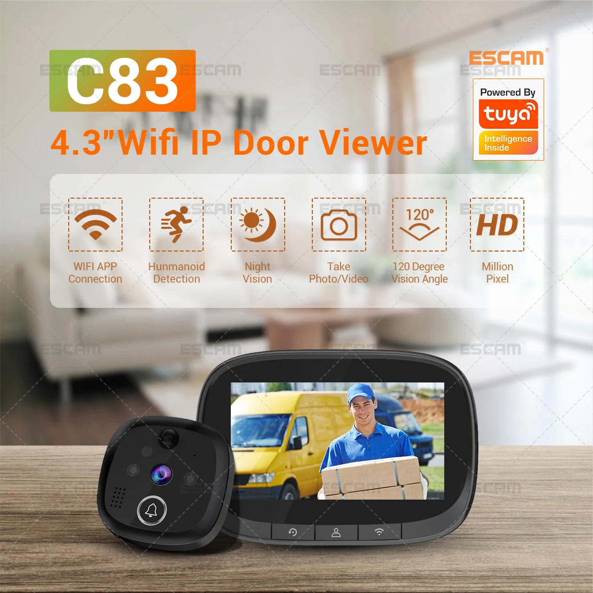 

Домофон, 4,3 дюйма, Wi-Fi, беспроводной, 720P, облачное хранилище, видеодомофон