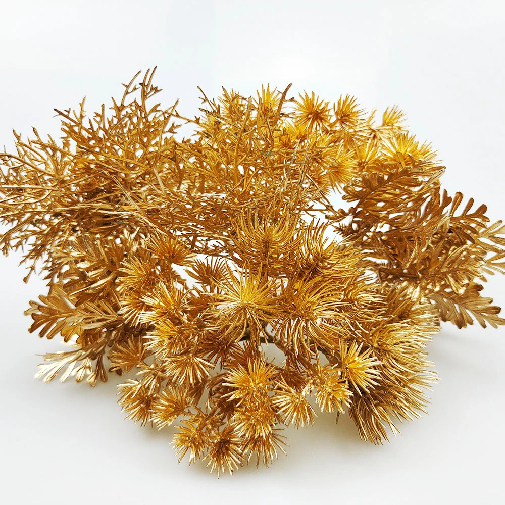 1 stück Faux Kiefer Nadel Zweige Gold Gefälschte Kiefer Kegel Schneeflocke Pflanzen Für DIY Party Decor Hause Hochzeit Decor – Detail 1