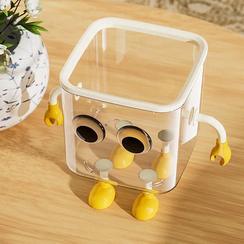 Creative Desktop Trash Can Transparent Cartoon Storage Box Makeup Sundries Bucket Organizer Holder Case