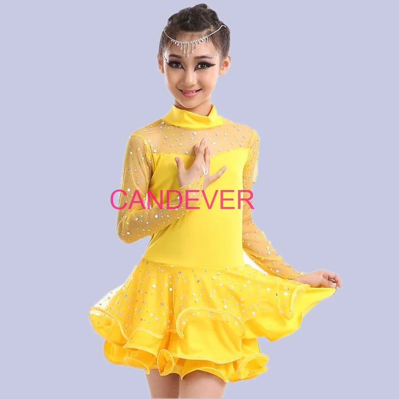 prodessional latin dance dress for girls Line Long Sleeve Lace Ballroom Dancing Salsa Samba Tango Standard Costume Kids Child