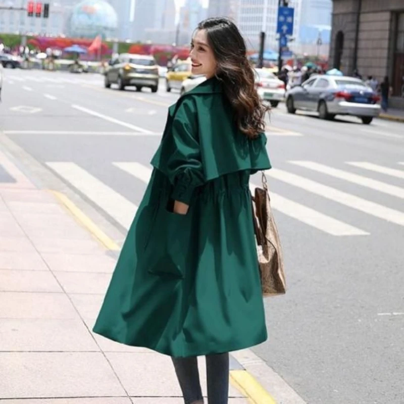 2023 New Coat Female Korean Version of British Wind Coat Waist Slimming Long Female Trench Coat Female