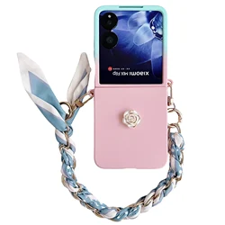 Ultra - Thin Matte Skin - Friendly Shockproof Folding Phone Case with Bracelet for Xiaomi MIX Flip 2 (Pink green)