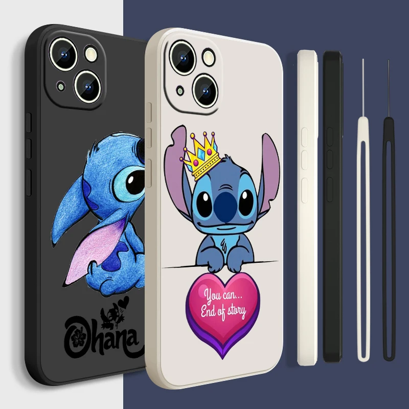 

Disney Stitch Cute For Apple iPhone 15 14 13 12 11 XS XR X 8 7 Pro Max Plus Mini Liquid Rope Phone Case