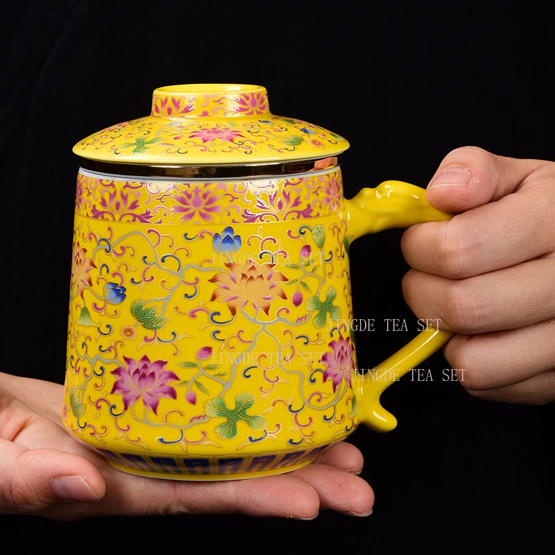 420ml Ceramic covered Mark tea separation enamel colored water cup high-end office tea cup