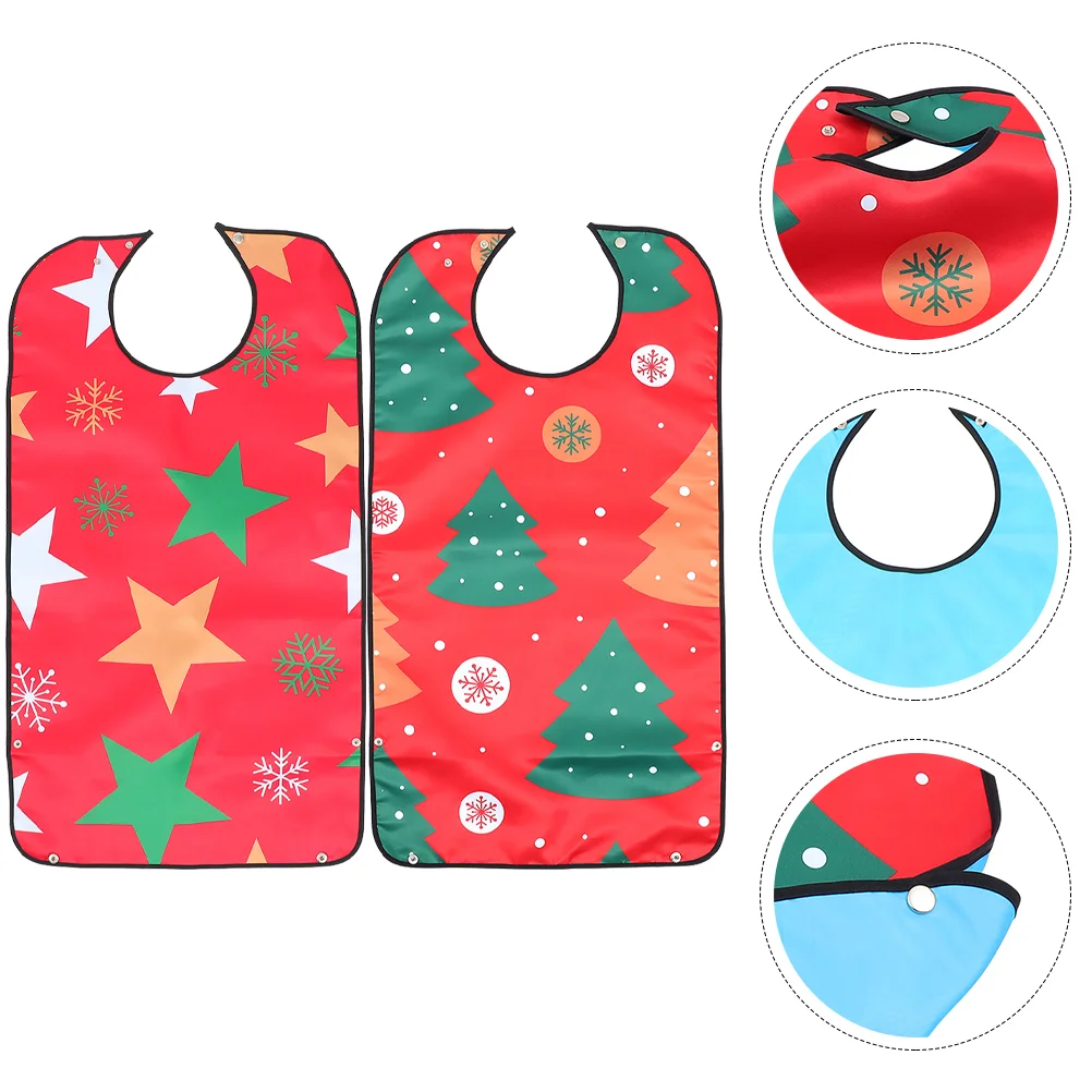 

2 Pcs Adult Christmas Bib Adjustable Adults Water Proof Eating Women Polyester Waterproof Bibs Multi-use Elderly