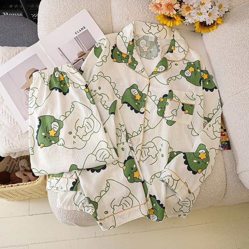 Zestaw do spania z bawełny Cloud Cotton, rozpinany kardigan, długi rękaw, długie spodnie, wygodny, casualowy strój domowy, wiosna-jesień, unisex