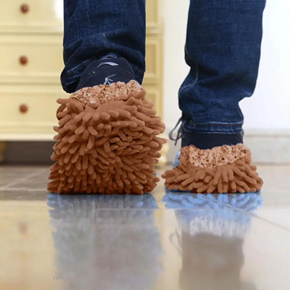 QWORK® 3 Paia/6 Pezzi Pantofole per Mocio in Microfibra, Copriscarpe Multiuso per Mocio per la Pulizia di Pavimenti, Detergente per Capelli e Altro
