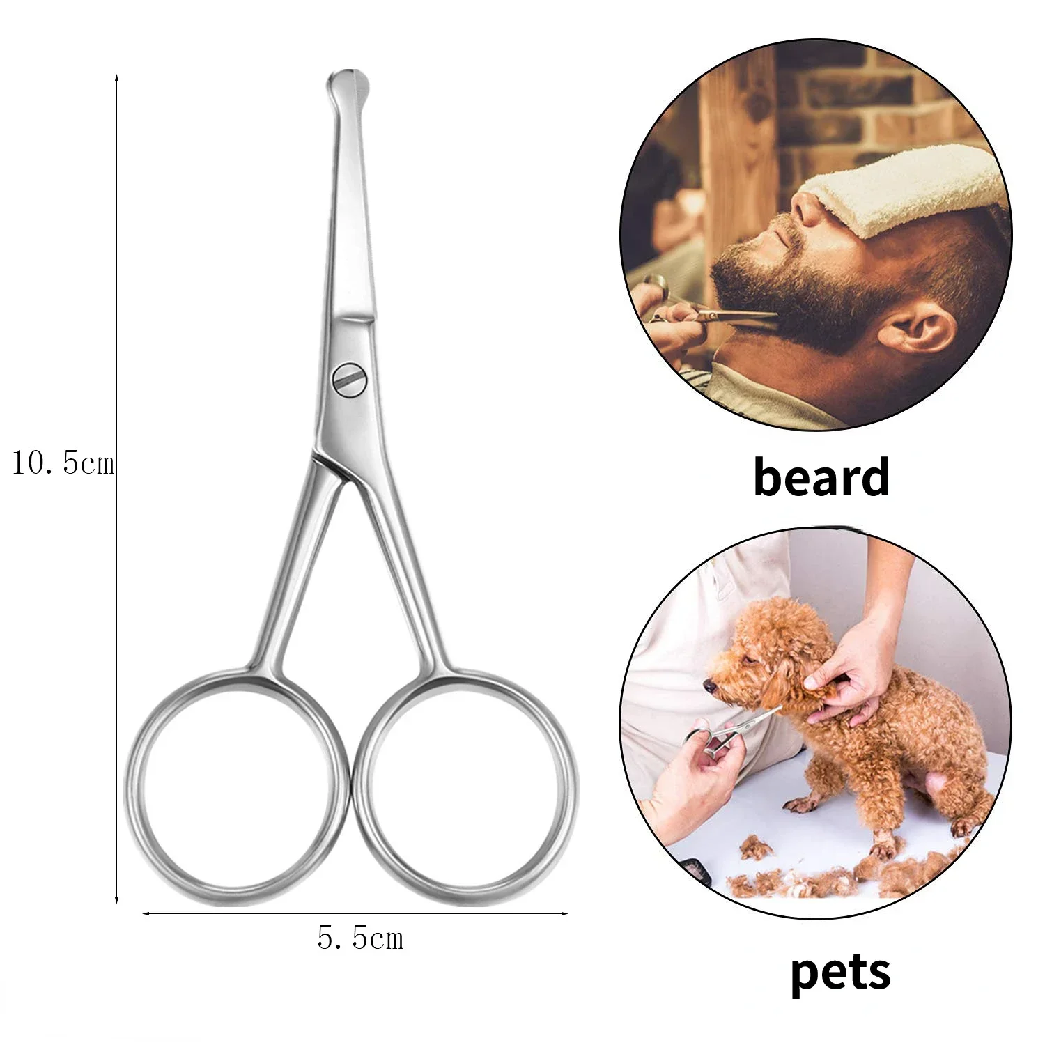 Facial Hair Scissors Rounded Pro Stainless Steel Mustache Nose Hair Beard Eyebrows Eyelashes Trimming Multifunctional Clippers nose hair scissors,eyebrow scissors,stainless steel scissors,facial hair scissors