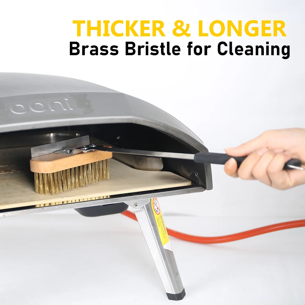 Onilini Brass Pizza Oven Copper Brush with Scraper Grill Brass