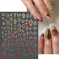 1pcs 3D Bronzing Gold Love Heart Nail Art Stickers Y2K Holographic Stars Sun Sliders Starlight DIY Decals Manicure Decoration 2