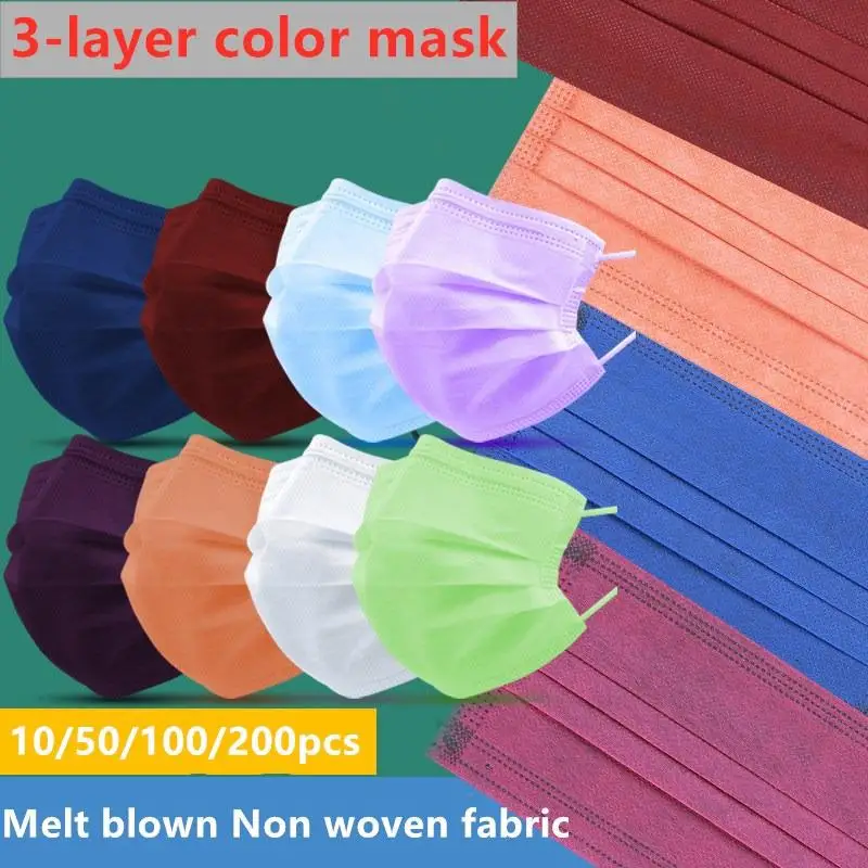 10/100/200Pcs Black Mouth Mask Disposable Nonwoven Face Anti Dust Dustproof Red Purple Pink Green 11 Color | Красота и здоровье