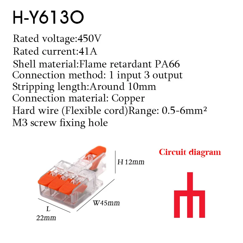 Description Picture 6 of itemWire Connectors 1 2 3 Pin Splitter Led Electric Push in Terminal Blocks Quick Connector Conductor Cable Junction Box 0.5-6mm²