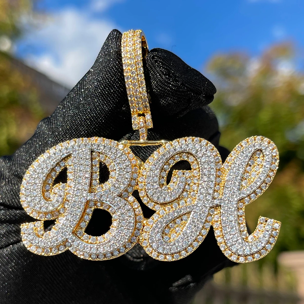 Bubble Letter Jewelry Iced Out Pendant Customized Name Necklace for Men Double Color Hip Hop Fashion Charms images - 6