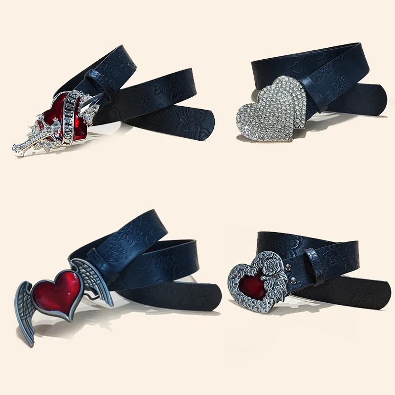 Neue Gothic Punk Leder Y2k Gürtel Für Frauen Männer Herz Schnalle Taille Halloween Luxus Weibliche Jeans Hosen Dekorative Bund