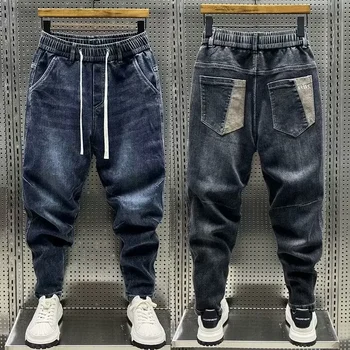 Jeans casual alla moda con elastico in vita Sub-uomo Primavera 2024 Nuovi pantaloni Harem larghi Pantaloni con piedi piccoli per uomo 1