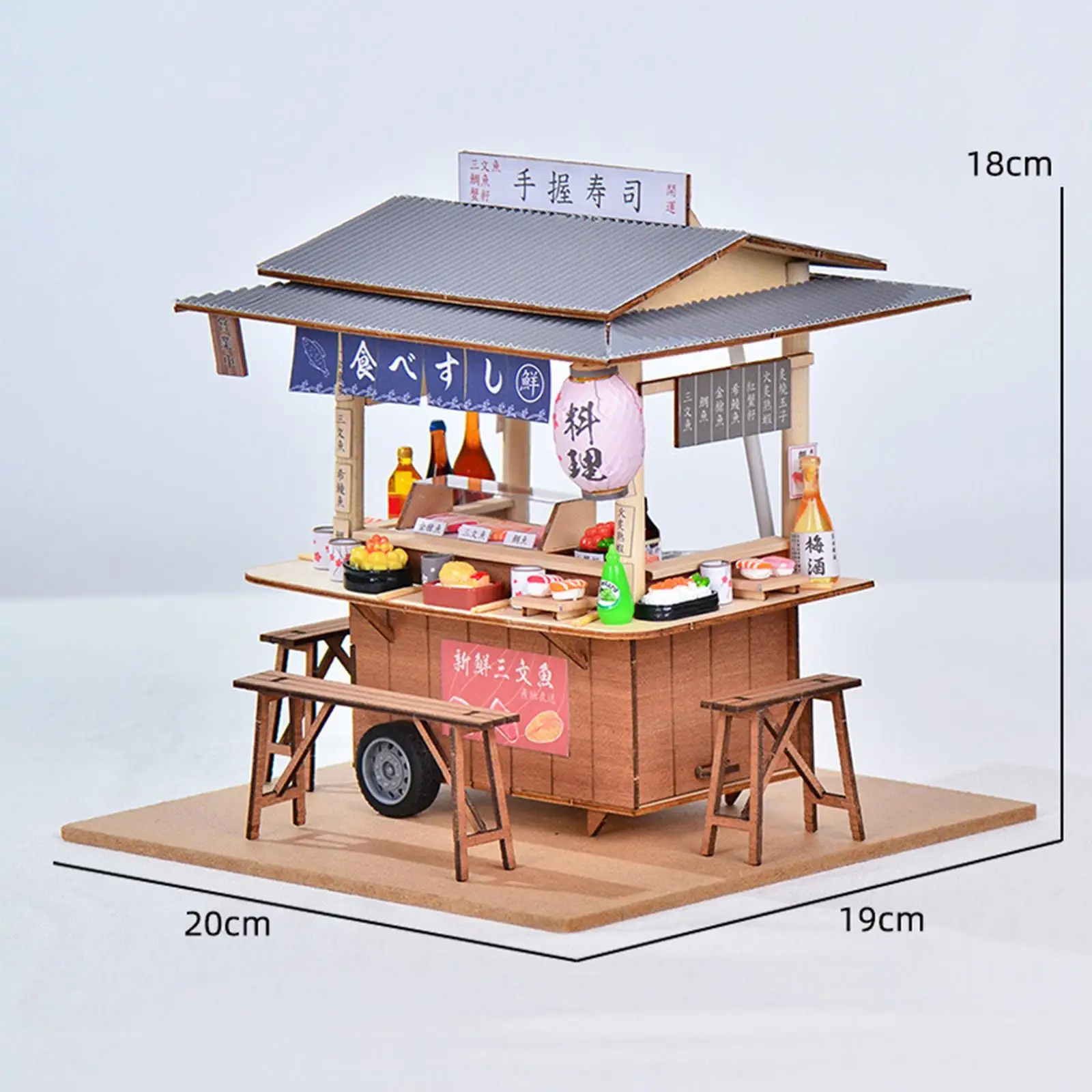 Handmade Miniature Sushi Shop Dollhouse Kit - DIY Wooden Diorama Toy House Scenery