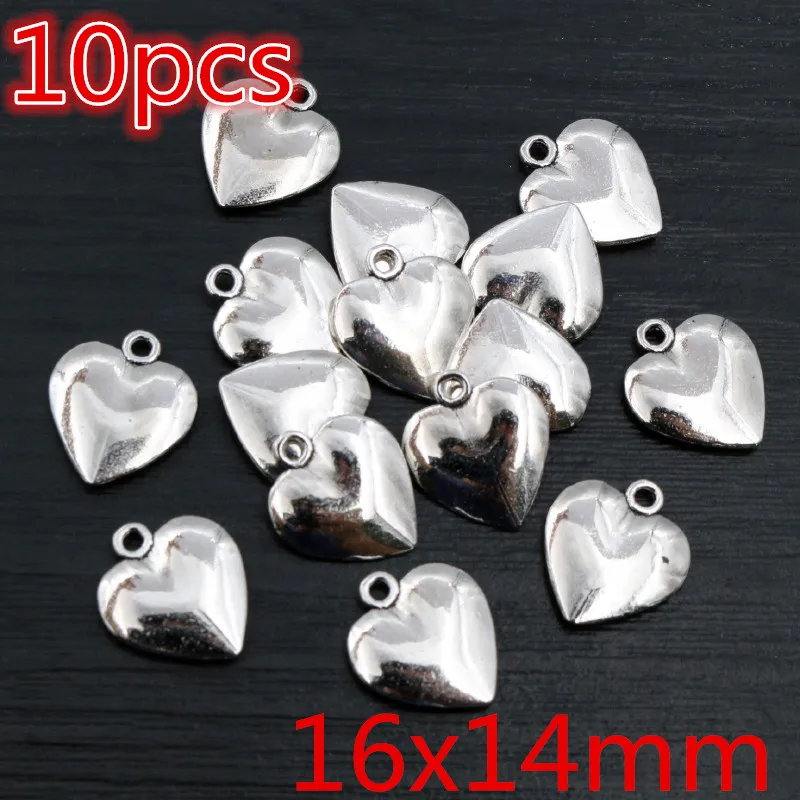 Antique Silver Plated Bronze Heart Chrams Metal Alloy Pendant Charms for DIY Neckalce Jewelry Making Findings