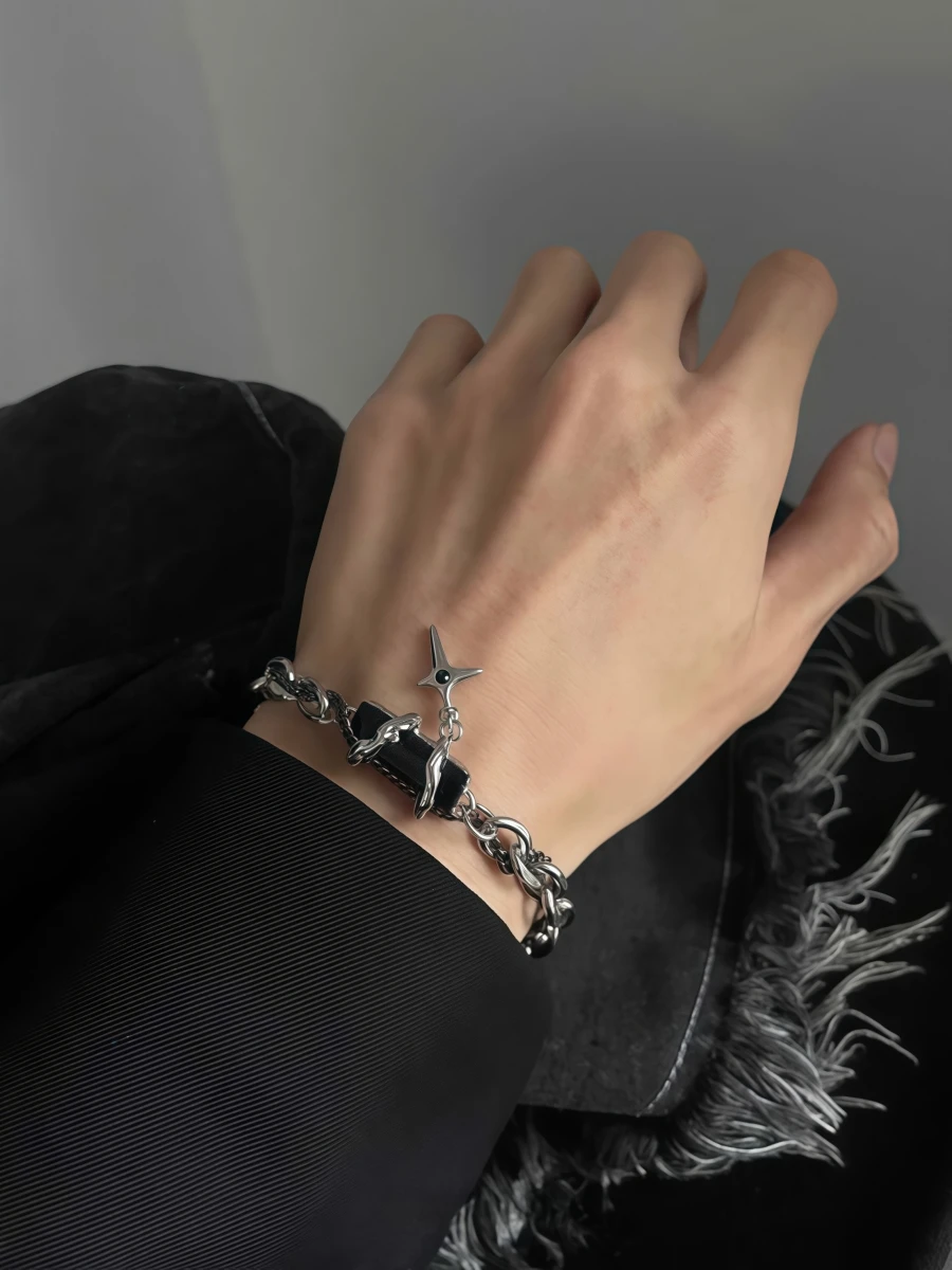 Bracelet Hip Hop Obsidian Star Bracelet For Men Women Punk Design Non-Fading Titanium Steel Luxury Charm Couple Jewelry Kpop Gift