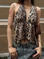 Puss Leopard Sequins Vest: Y2K Backless Halter Sleeveless Tank