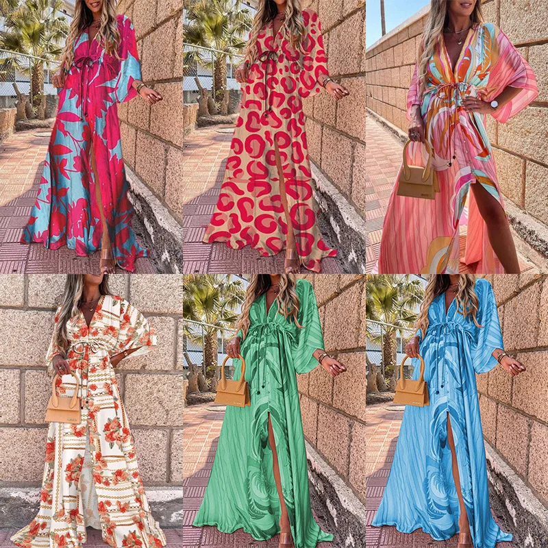 kohls beach dresses Women's Summer Boho Beach Dresses V Neck Sleeveless Floral Flowy Tiered Midi Sundress with Pockets