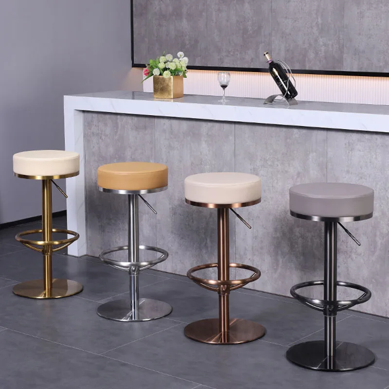 

Kitchen Leather Bar Stools Metal Ergonomic Modern Vanity Adjustable Bar Stool High Living Room Salon Cadeira Alta Home Furniture