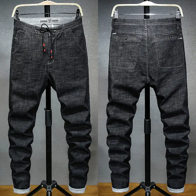 Autumn Winter Men's Korean Slim Pencil Jeans 2023 New Trend Fashionable Mid Waist Button Casual Denim Trousers Male Clothes