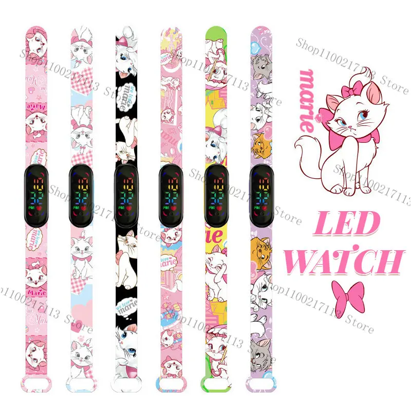 Disney The Aristocats children's watches cartoon character Marie Cat LED Waterproof Electronic Sports Bracelet Watch kids gifts disney mickey mouse children s watch cartoon character mickey minnie donald duck led waterproof sports bracelet kids watch gifts