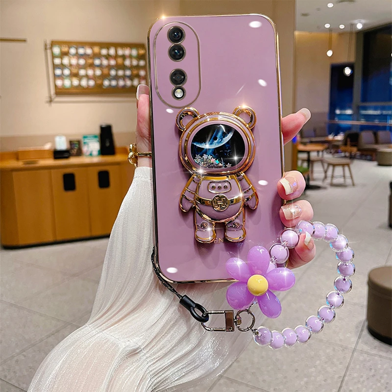 3D-Blumenarmband-Hülle für Honor X9 X7A X6 X9A X8 5G X8A 10 20 30 Lite 50 70 9X Pro 90 X7 Quicksand-Astronautenhalter_voghion.com