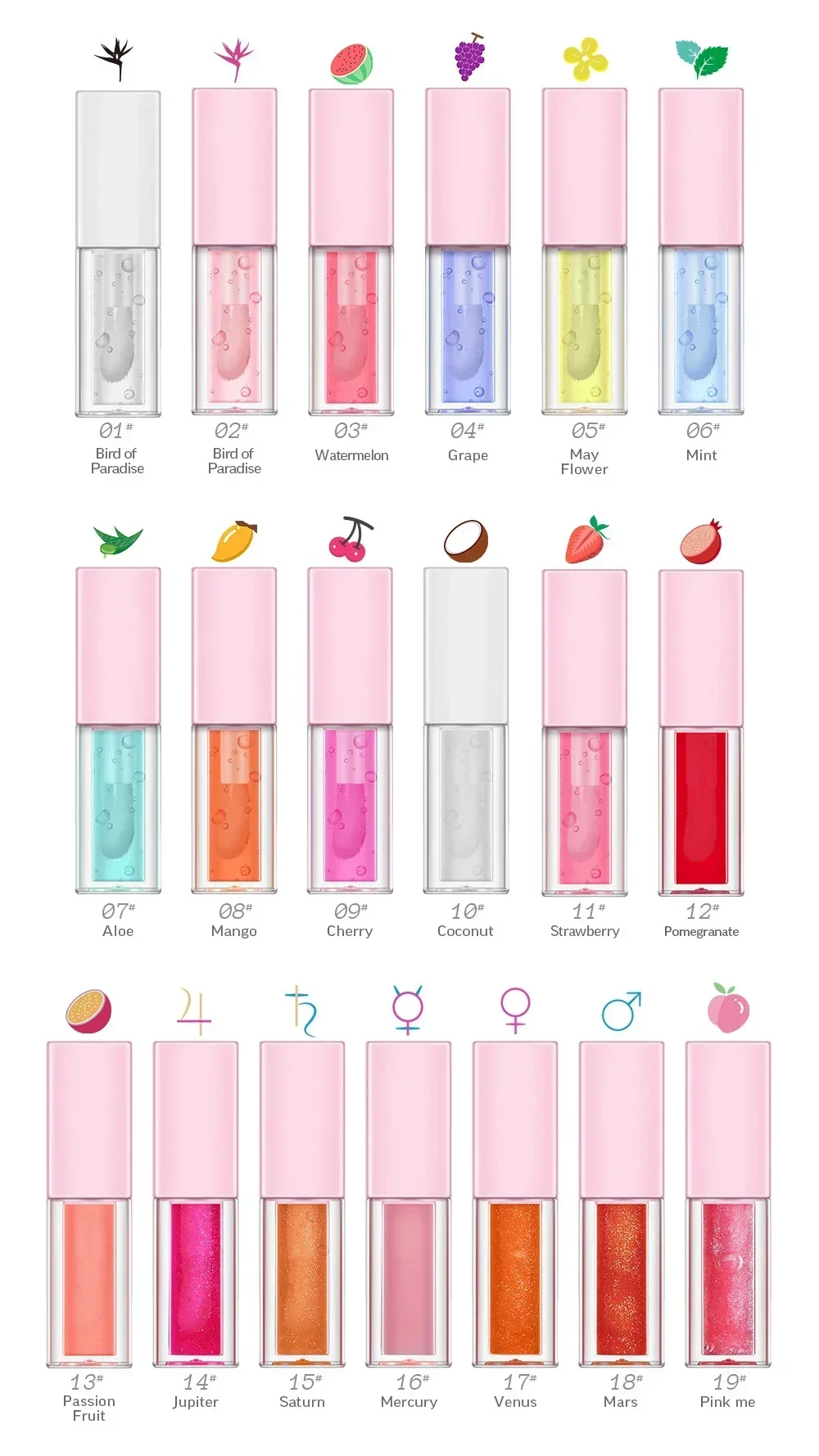 Private Label Clear Lipgloss Full Color Makeup Plumping Lip Oil Moisturizing Waterproof Lasting Lip Gloss Cosmetics Custom Bulk 6