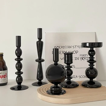 Floriddle Christmas Candle Holder Black Glass Candlestick Vase Crafts Table Decoration Home Dec Flower Vase