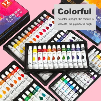 Set di colori ad acquerello 12 colori 24 colori Strumenti di pittura artistica lavabili per studenti che dipingono Principianti artisti Pigmento per acquerelli 1