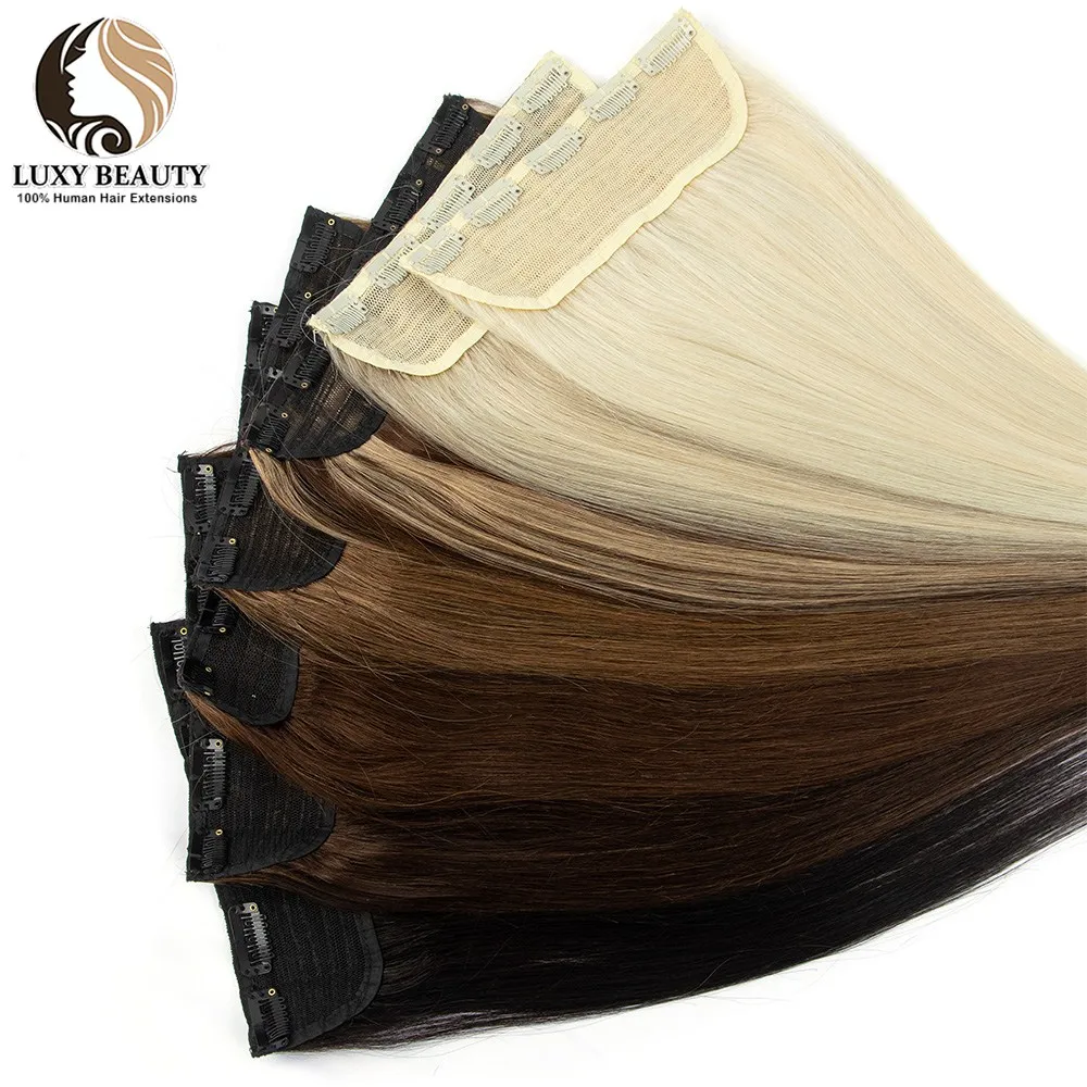 Blonde Clip In One Piece Human Hair Extensions Brown Remy Human Hair Weft Clip In Natural Silk Straight Hairpiece For Women