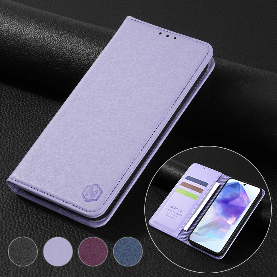 Luxury Leather Flip Wallet Case with Card Slot & Strong Magnetic Closure