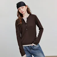 TOYOUTH femmes chemise tricotée 2025 automne nouveau rétro couleur contraste épissage faux deux pièces pull bas hauts 2