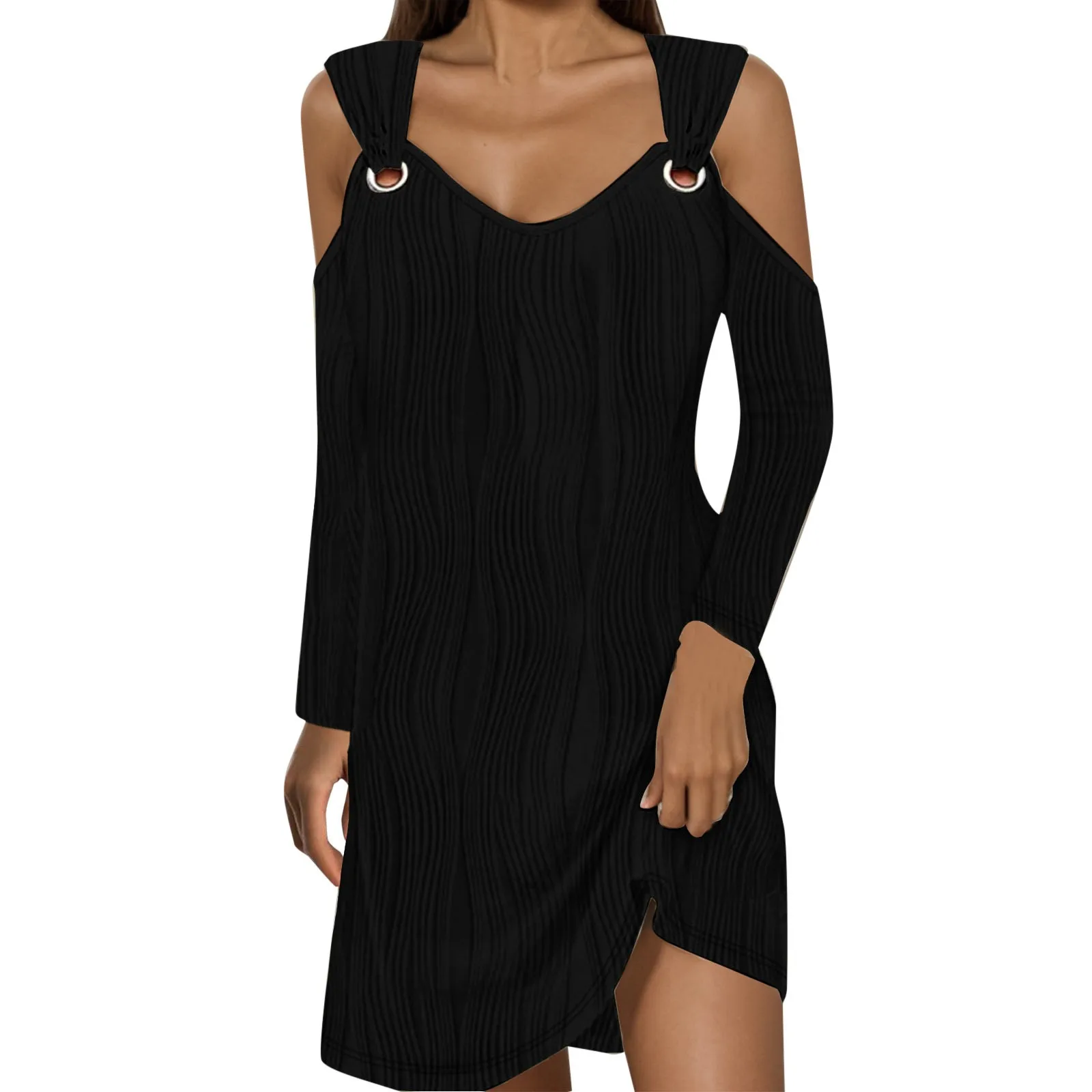 

Women's Solid Color Unique And Elegant Casual Dress Long Sleeved Off Shoulder Mini Knee Length Dress sexy Elegant Patchwork