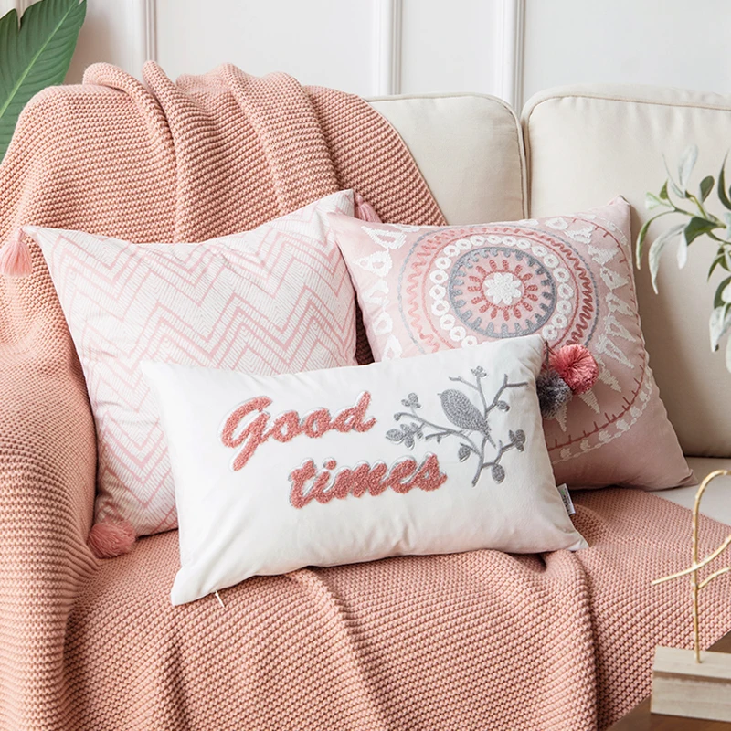 

Pink pillow Nordic bedside large back plush pillow ins living room sofa cushion cover bay window tassel waist pillow