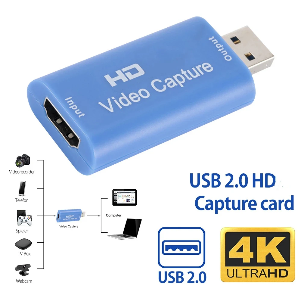 HDMI-compatible USB 2.0 Game Video and Audio Grabber Card Full HD 1080P 30FPS Mini Video Capture Card for Camera Recording