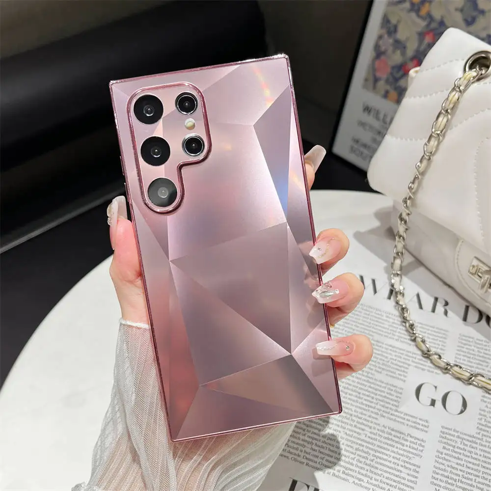 thumbnail image 1 of Luxury Plating 3D Diamond Pattern Matte Skin Touch Case for Samsung Galaxy S22 S23 S24 Ultra Shockproof TPU+PC Cover S24 Plus, 1 of 5