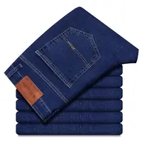 Whinlee Men's Classic Blue Black Business Stretch Embroidered Jeans Casual Straight Fashion Work Denim Pants Brand Clothing