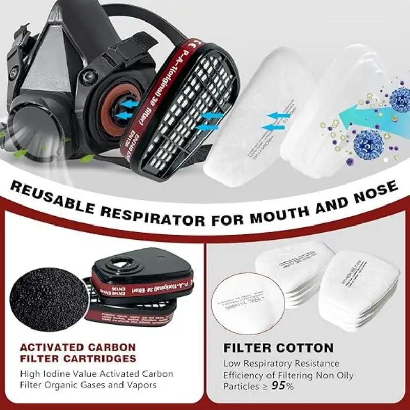 6200/7502 Half Face Respirator Mask for Dust Gas