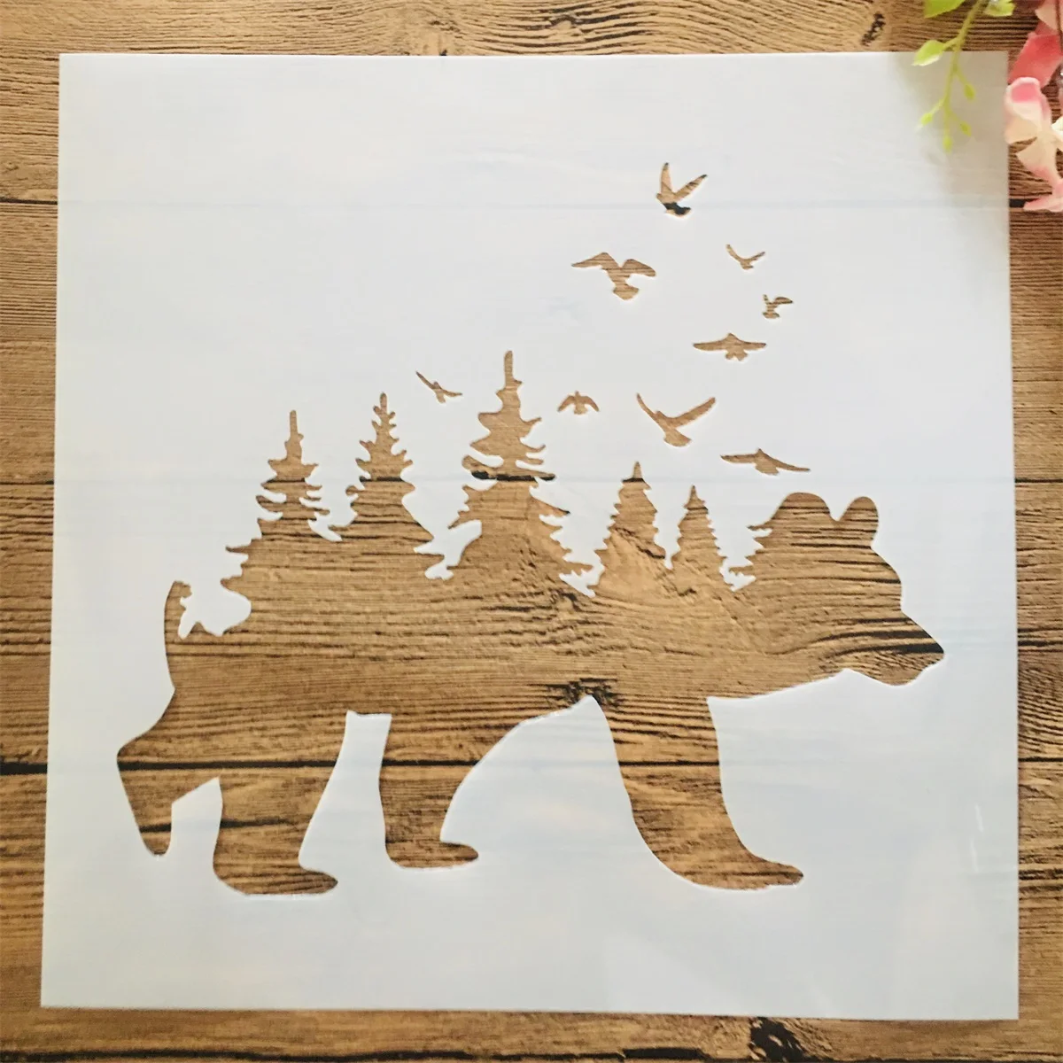 

30*30cm Walking Bear Forest Birds DIY Layering Stencils Wall Painting Scrapbook Coloring Embossing Album Decorative Template