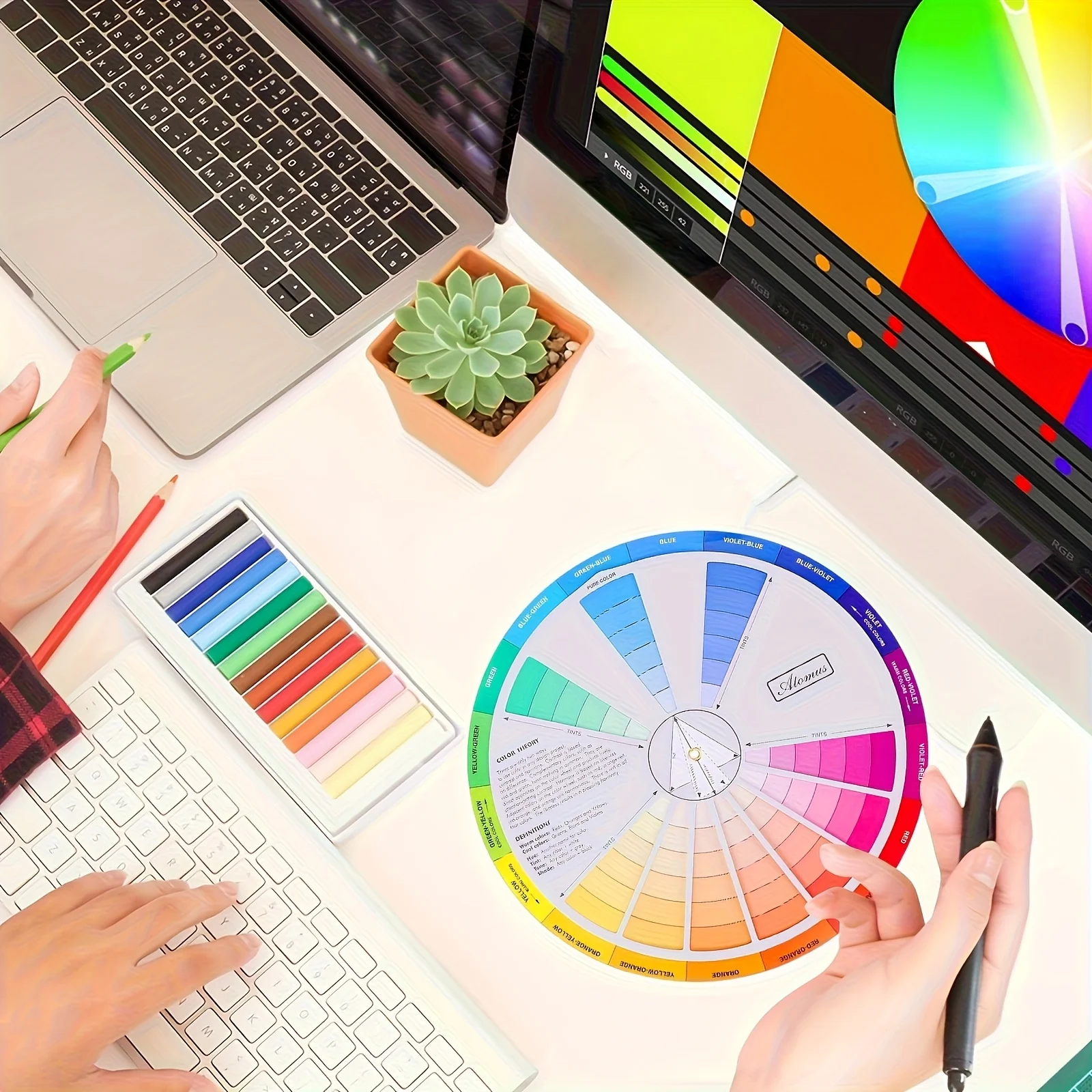1pc Gradient Color Wheel with Creative Mixing Chart - Art Teaching Tool and Color Theory Guide