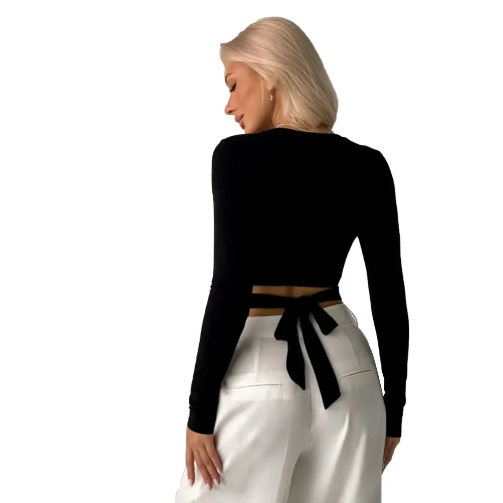 Long-sleeve cut-out crop top — supplier product view 7