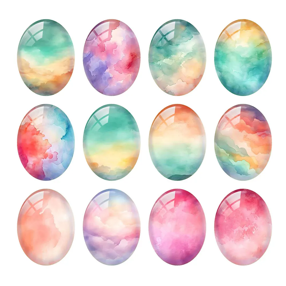 

10pcs/lot Oval Photo Glass Cabochon Flatback Charms Watercolor Sky Clouds Demo Flat Back Cameo Diy Jewelry Making Findings
