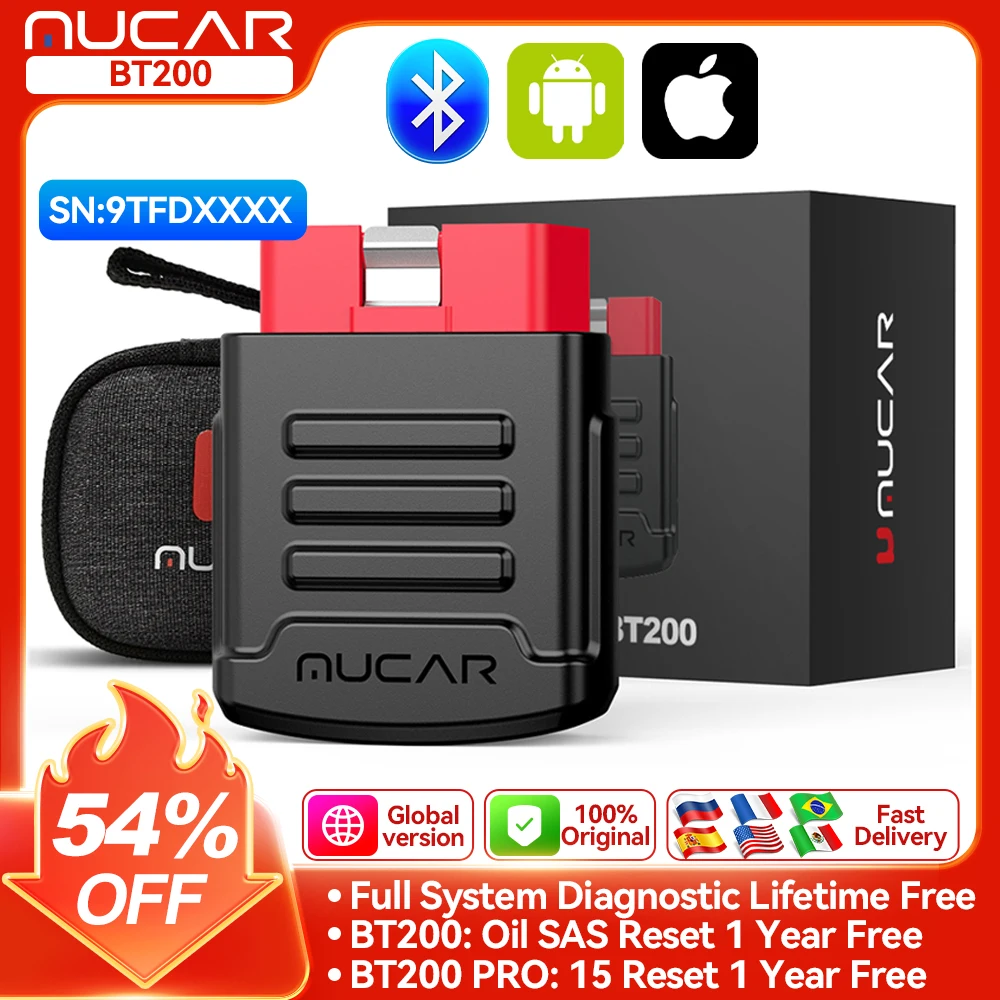MUCAR BT200 BT200 PRO Car Scan Tool OBD2 Diagnostic Tool Full System Diagnosis scanner for all car 15 Reset Code Reader