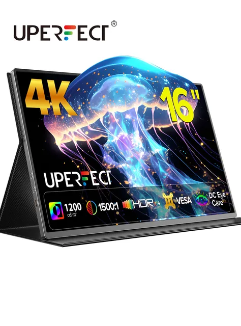 UPERFECT 16" 4K UHD Portable Monitor 16:10 3840*2400P 1200Nits USB-C HDMI External Gaming Display with DC Eyes Care for MAC PC