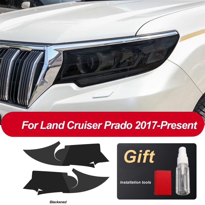 

2-piece car headlights protective film for Toyota Land Cruiser Prado 2017 gift accessories transparent black TPU sticker