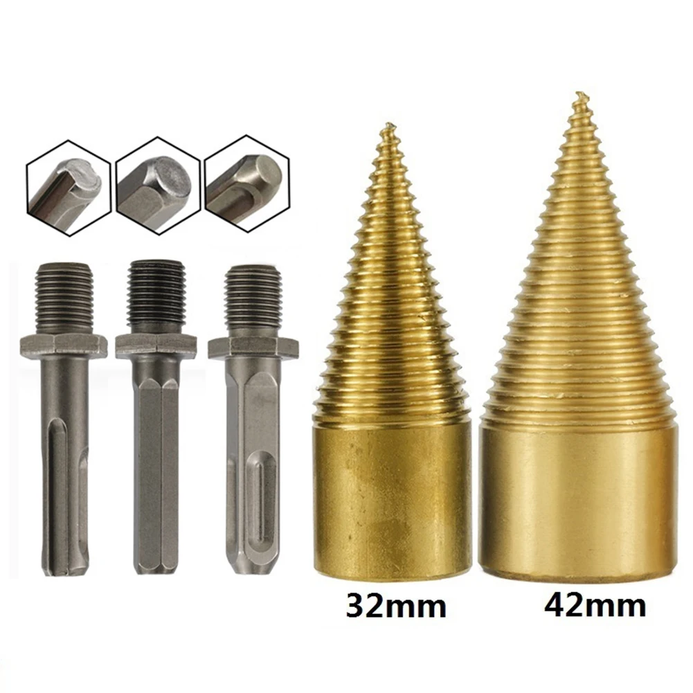 Wood Drill Bit Firewood Splitter Drill Bit Round/Hex/Square Shank Wood Cone Reamer Punch Driver Step Drill Bit Woodworking Tool