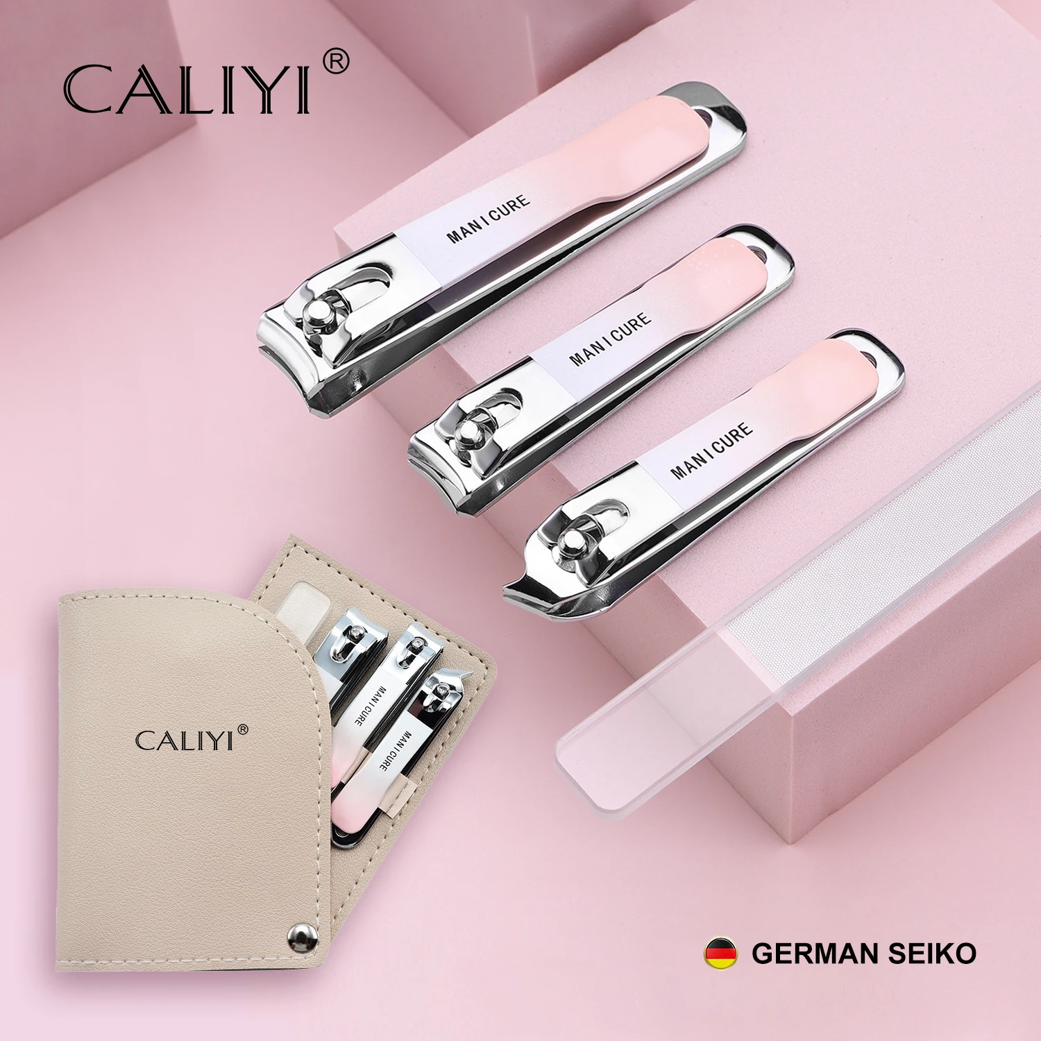 CALIYI Portable Nail Clippers Nail File Fingernail Toenail Cutter Splash-proof Scissor Art Manicure Tool 4pcs